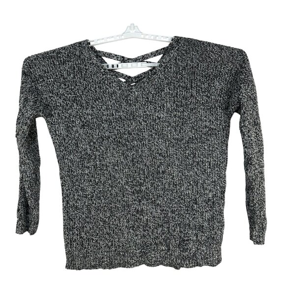 ANA A New Approach Womens Size L Black White Knit Sweater Crisscross V Neck - Picture 1 of 4